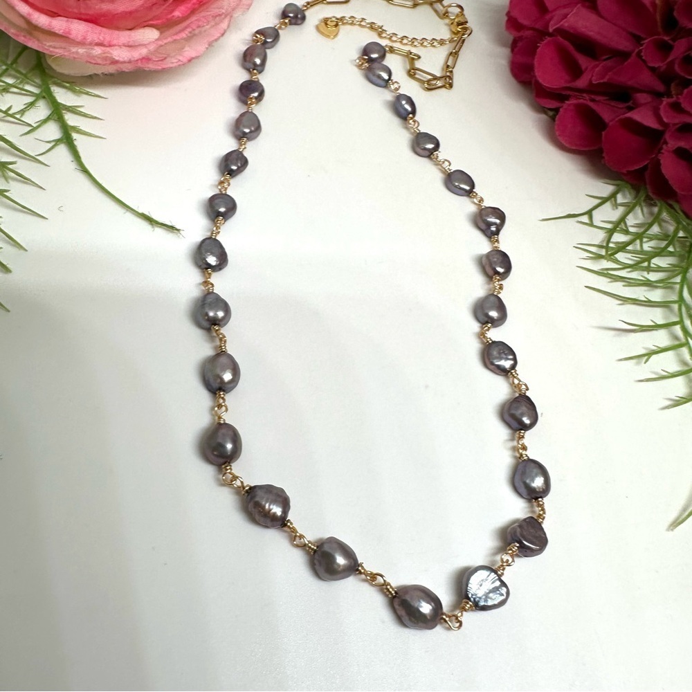 NEW⚜️Gray Freshwater Pearl Chain Link Necklace - Picture 5 of 7